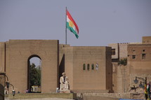 Kurdistan flag on the Erbil City wall