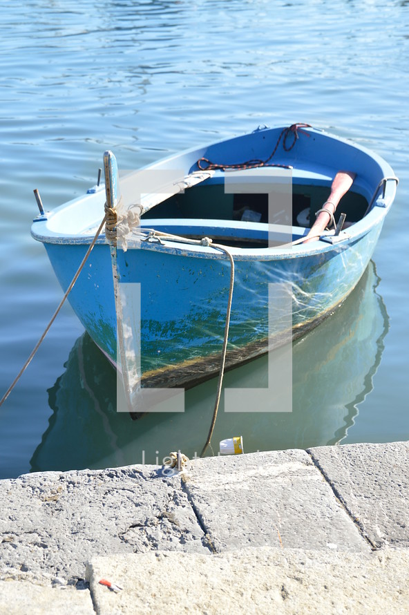 boat tied to the shore 