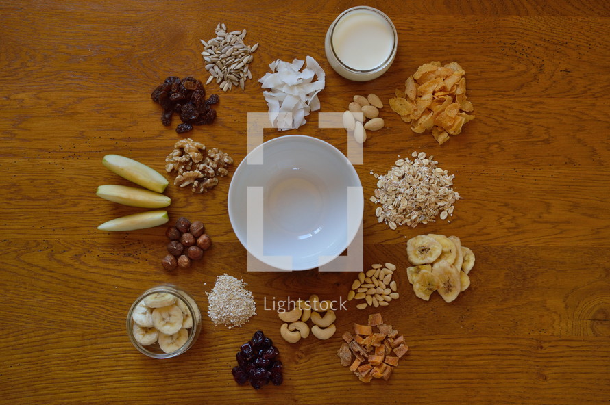 dried fruits and nuts, grains 
