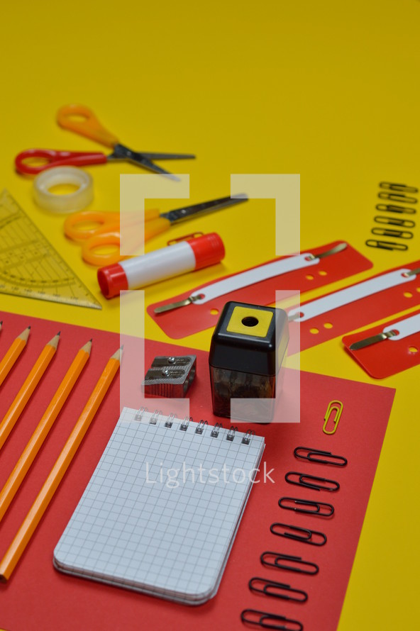 office supplies in red and yellow 