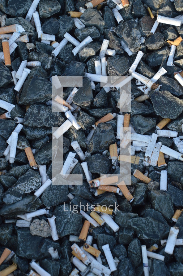 cigarette butts in rocks