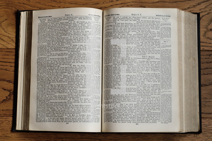 pages of an open Bible -
old german bible open at book of judges chapter 6