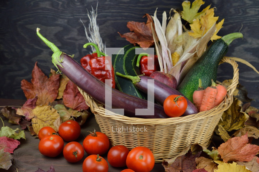 vegetables in a wicker basket 