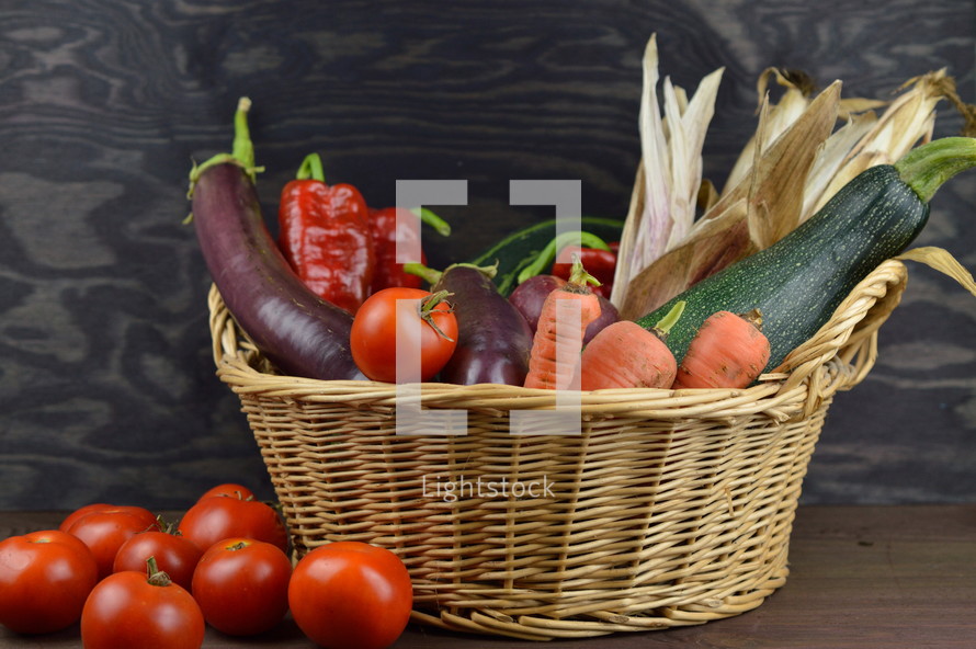 Vegetables in a wicker basket 