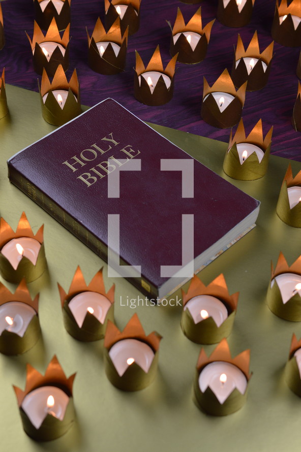 Bible and crown votives 