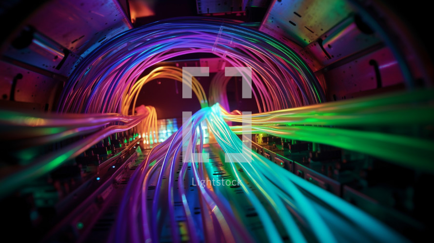 Colorful fiberoptic cables representing a data superhighway. 