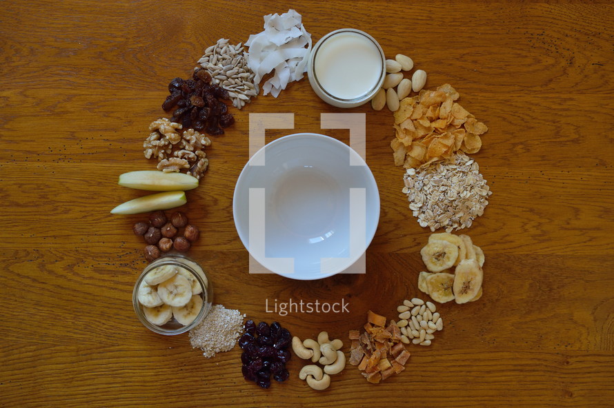 dried fruits, nuts, and grains 
