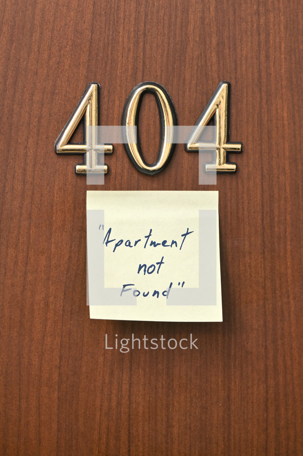sticky note with Apartment not found message 