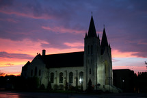 a church at dusk 