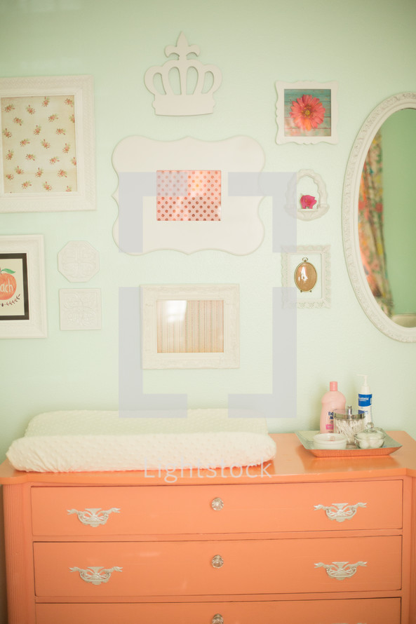 frames, mirror, changing table, nursery 