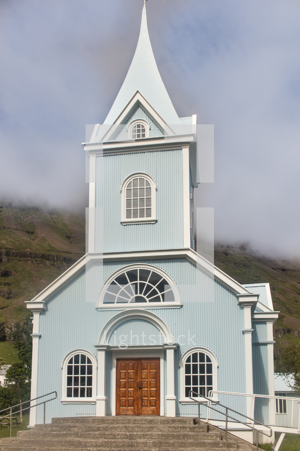 light blue church 