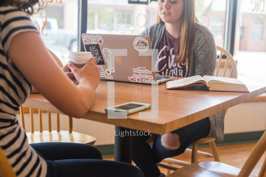young women at a coffee shop for a Bible study 