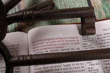 keys on the pages of a Bible 