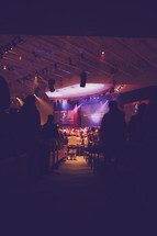 spot lights, audience, stage lights, worship service, musicians, on stage, church, contemporary worship service 