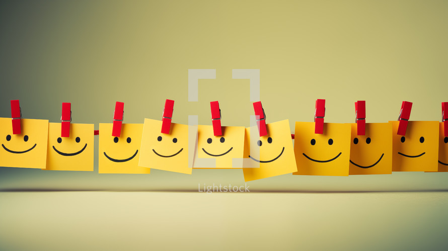 Happy smiles drawn on sticky notes. 