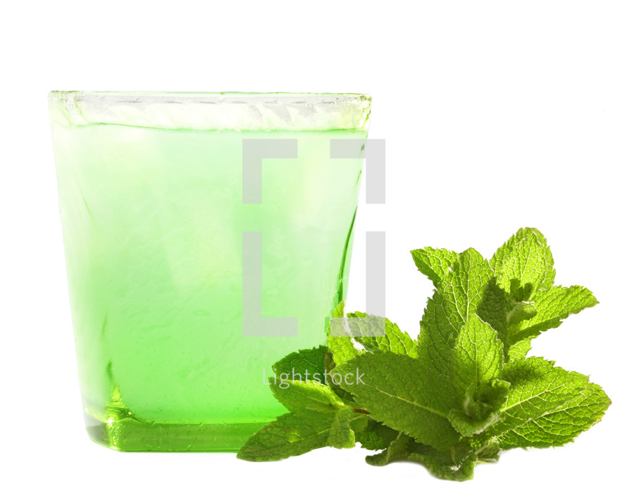 Drink with mint on white background