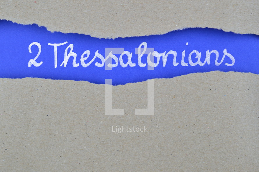 title 2 Thessalonians exposed under gray torn paper 