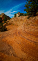 striations in a red rock 