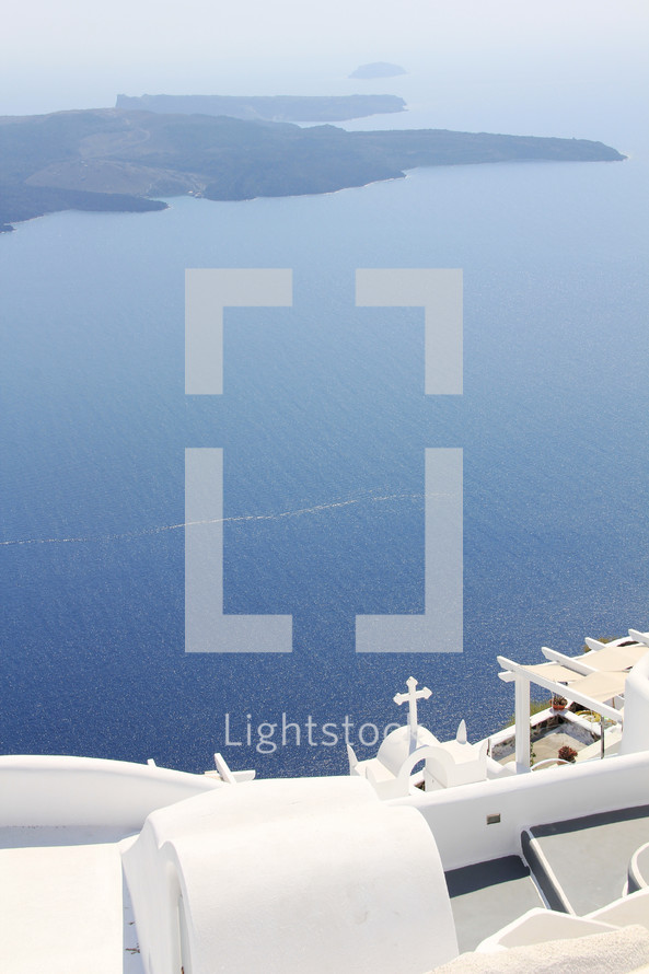 White Cross. Overlooking Mediterranean Ocean 