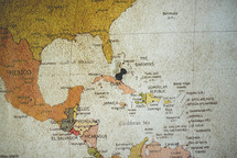 pin in a map of Cuba 