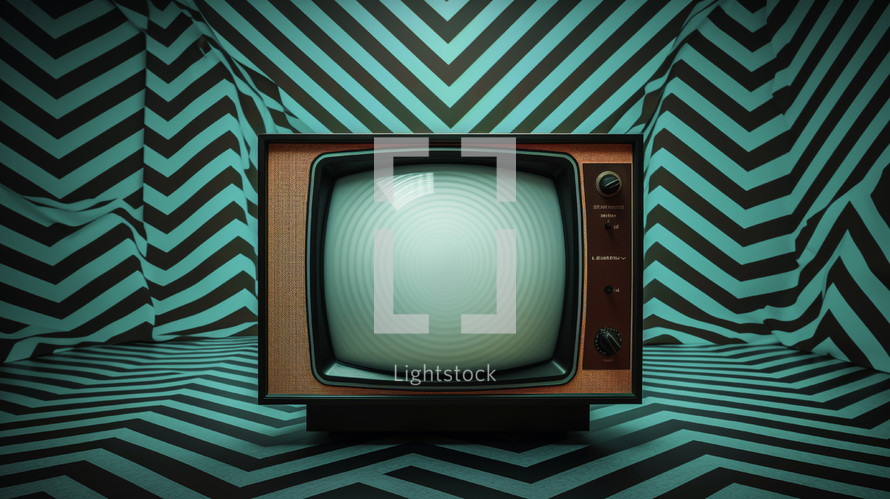 Hypnotic television with teal background. 
