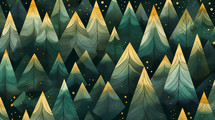 Modern tree landscape illustration with green and gold. 