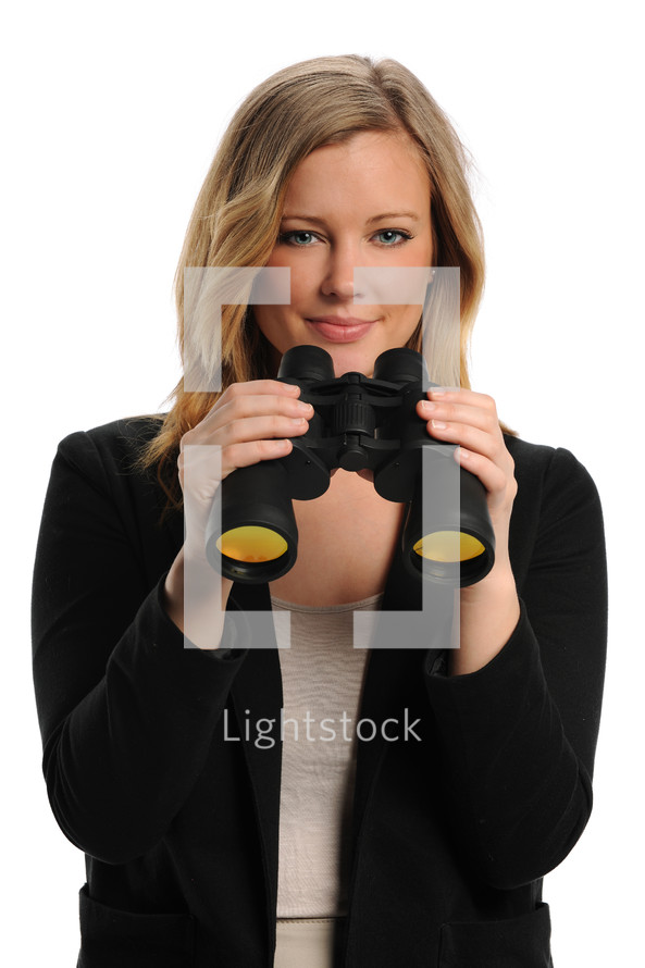 woman holding binoculars 