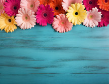 Floral Border with Copy Space on a Wooden Surface