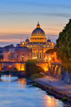 St Peter Cathedral, Rome, Italy. Sunset light.