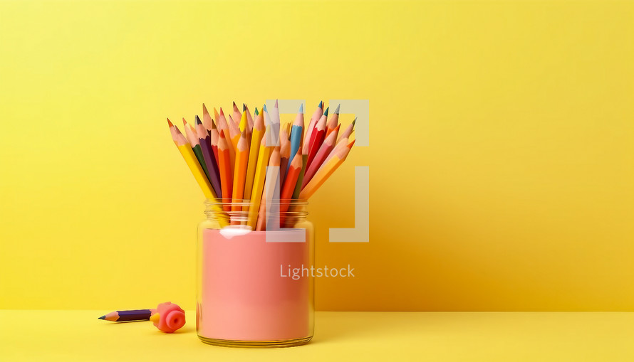 School background with pencils and copy space