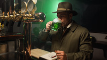 Man In Hat Drinks Green Beer