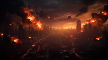 City burning in destruction. End of world concept. 