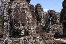 buddhist sculptures in towers of Bayon temple