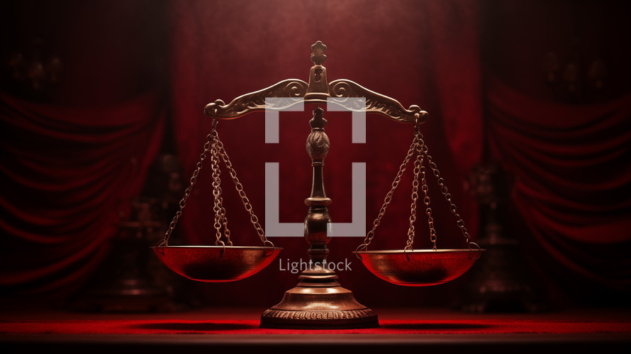 Law scales with dramatic red background. Justice concept. 