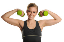 A woman lifting hand weights.