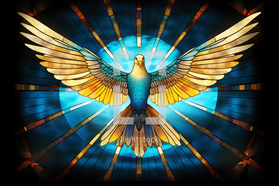 Winged dove, a representation of the New Testament Holy Spirit