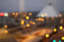 City lights. Bokeh. Blurry city background. City background.