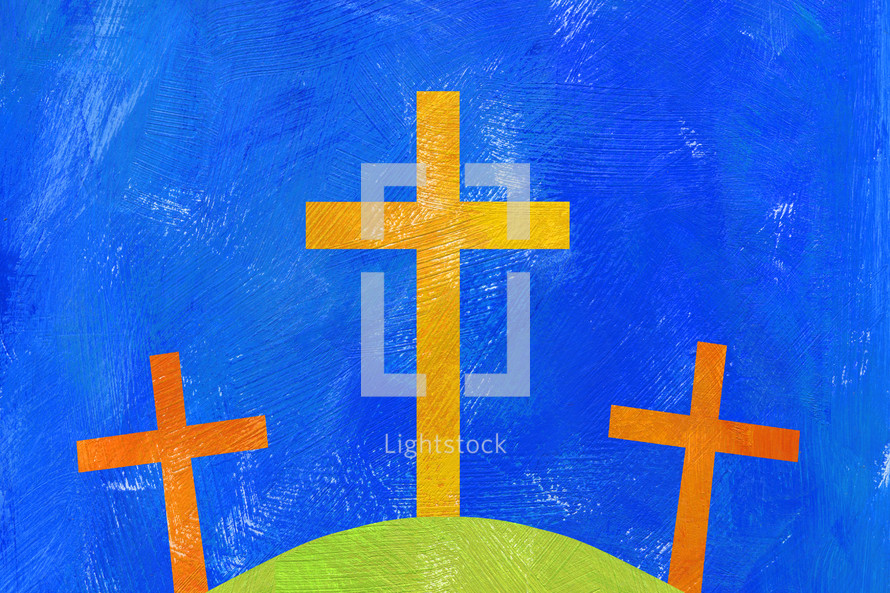 three crosses on a mount 