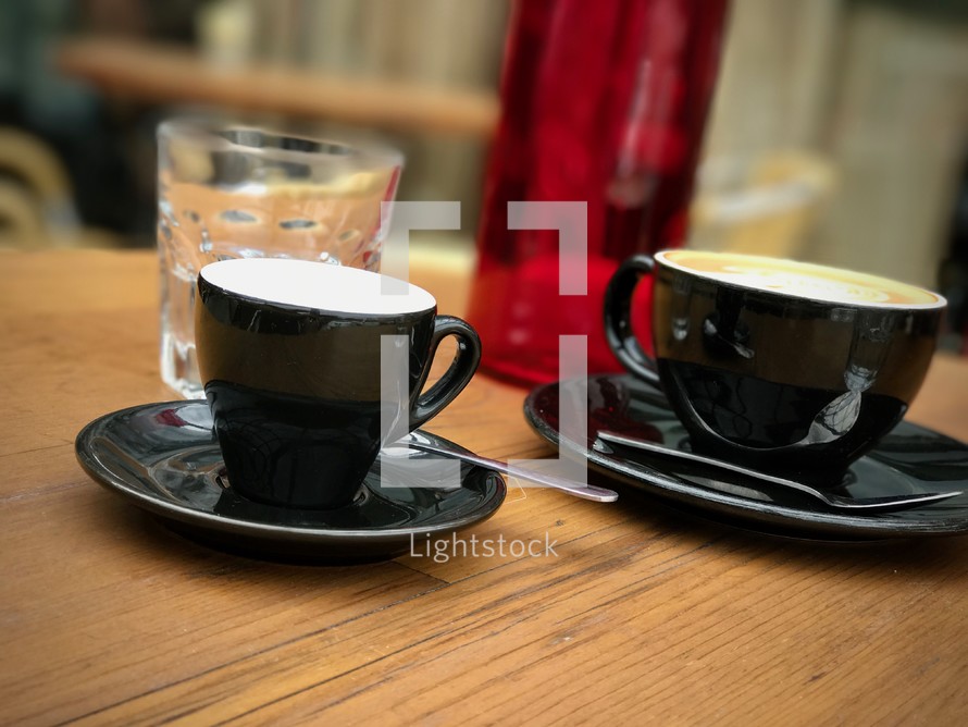 coffee cups on a diner table 