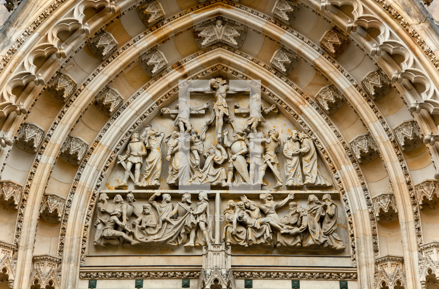 Prague Castle - detail of Gothic architecture of st. Vitus cathedral. Czech Republic