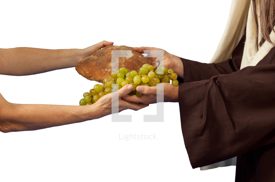 Jesus gives grapes and bread 