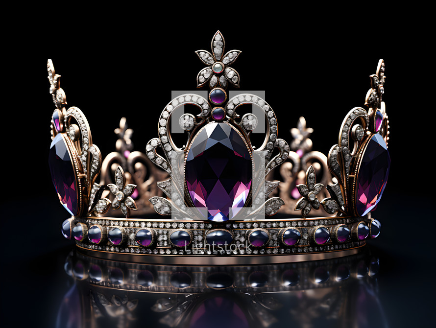 Crown with Purple Stones Isolated on a Black BackgroundRoyal Crown Isolated on a White Background