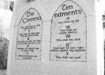 Ten Commandments carved in stone on stone tablets in a monument rendition of the original ten commandments that God gave to Moses in the book of Exodus for the Hebrew children to follow. 