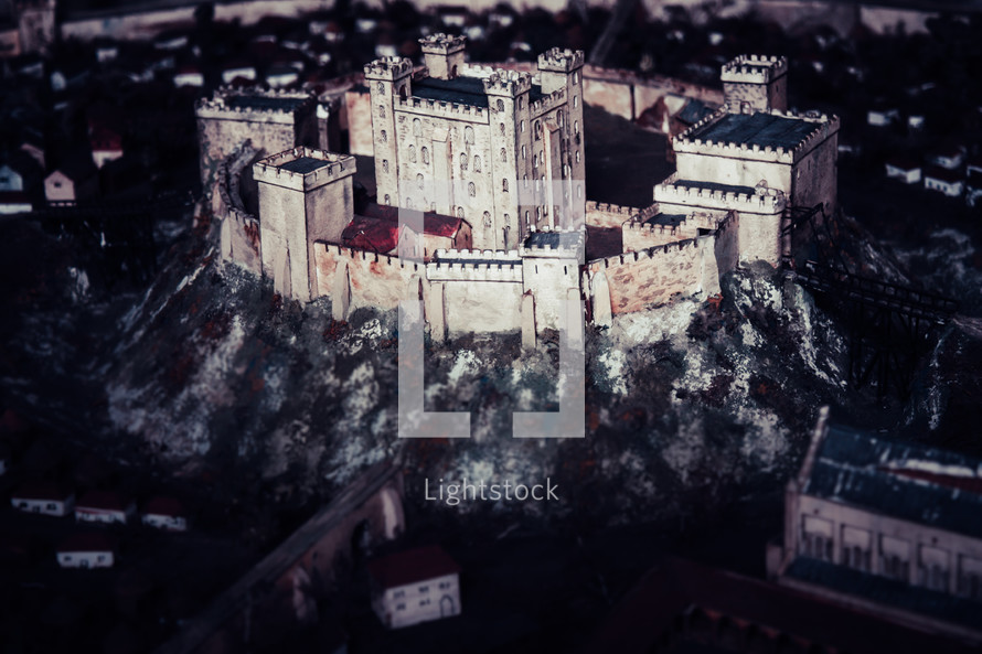 miniatures city model with castle 