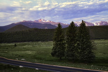 Morning sunrise on Longs Peak Mountain along Bear lake Road and Moraine Park in Rocky Mountain National Park