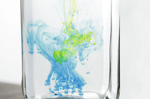 blue and yellow dye in water 
