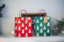 Christmas tree gift bags with blank tags