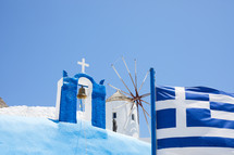 Greek flag and bell tower 