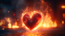 Burning red heart on fire. 