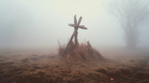 Wooden cross in the fog